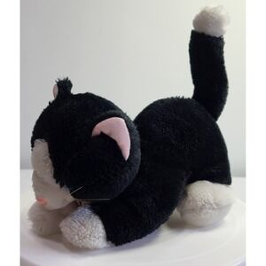 Vintage Tuxedo Kitty Cat Plush Stuffed Animal Toy Black White Blue Eyes Pouncing